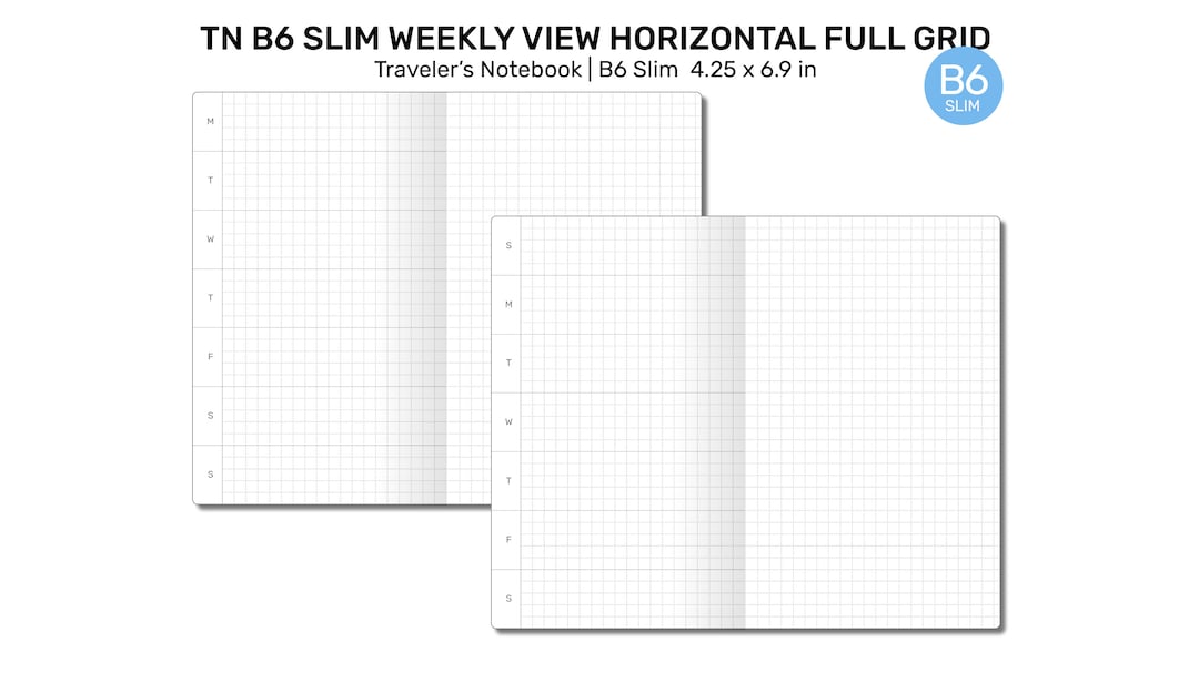 TN B6 Slim WEEKLY Horizontal Full GRID Traveler's Notebook Printable ...