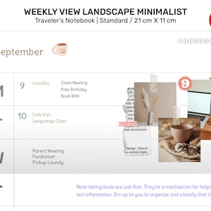 Puede incluir: Un planificador semanal con un dise&ntilde;o minimalista. El planificador es para el mes de septiembre e incluye una lista de tareas para cada d&iacute;a de la semana. El planificador mide 21 cm por 11 cm.