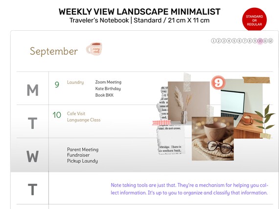 Weekly LANDSCAPE - Horizontal Format Printable Refill Traveler's Notebook - RTN022-009