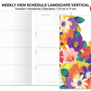 Puede incluir: Agenda semanal en formato horizontal vertical para el cuaderno de viaje. El cuaderno tiene un dise&ntilde;o floral. Mide 21 cm por 11 cm.
