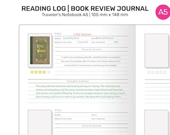 TN A5 READING Journal  Book Review Printable Refill Insert for Traveler's Notebook
