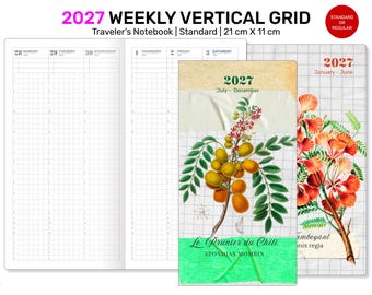 2027 Weekly VERTICAL GRID TN Minimalist Functional Printable Traveler's Notebook Insert DSTN004B-2026
