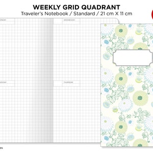 Week on 4 Pages Traveler&#39;s Standard Notebook GRID Printable Insert Wo4p Minimalist Horizontal