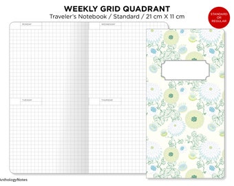 Week on 4 Pages Traveler's Standard Notebook GRID Printable Insert Wo4p Minimalist Horizontal