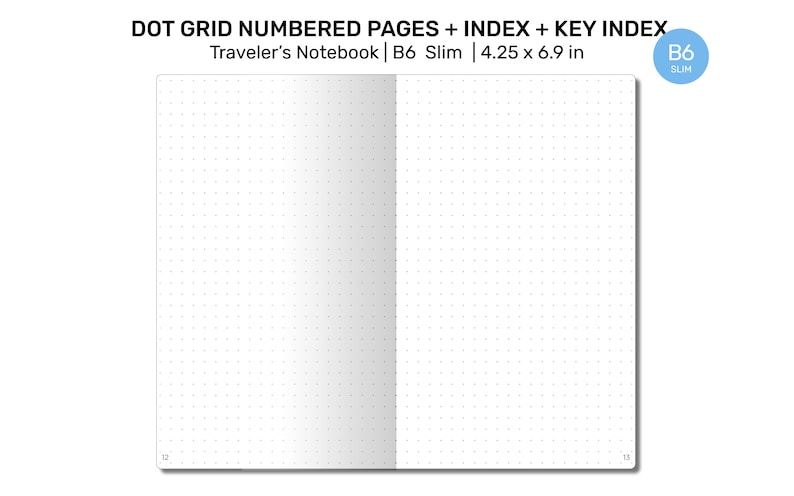 TN B6 Slim Bullet Log Format Dot Grid Traveler's Notebook Printable ...