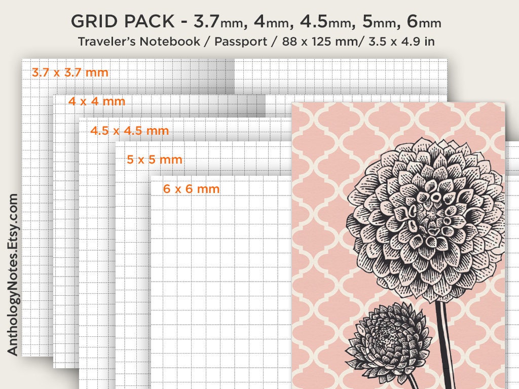 traveler s notebook printable passport size classic grid etsy ireland