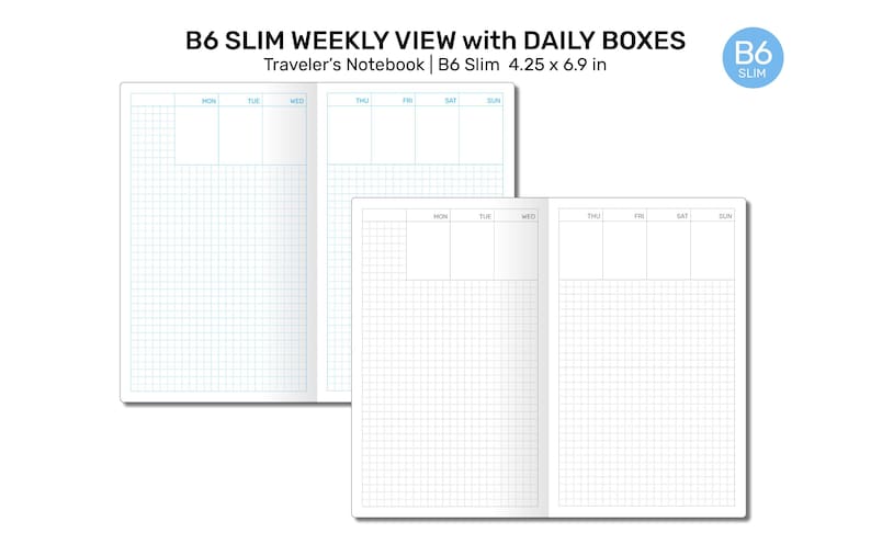 TN B6 Slim Weekly View With Daily Boxes Traveler's Notebook Printable ...