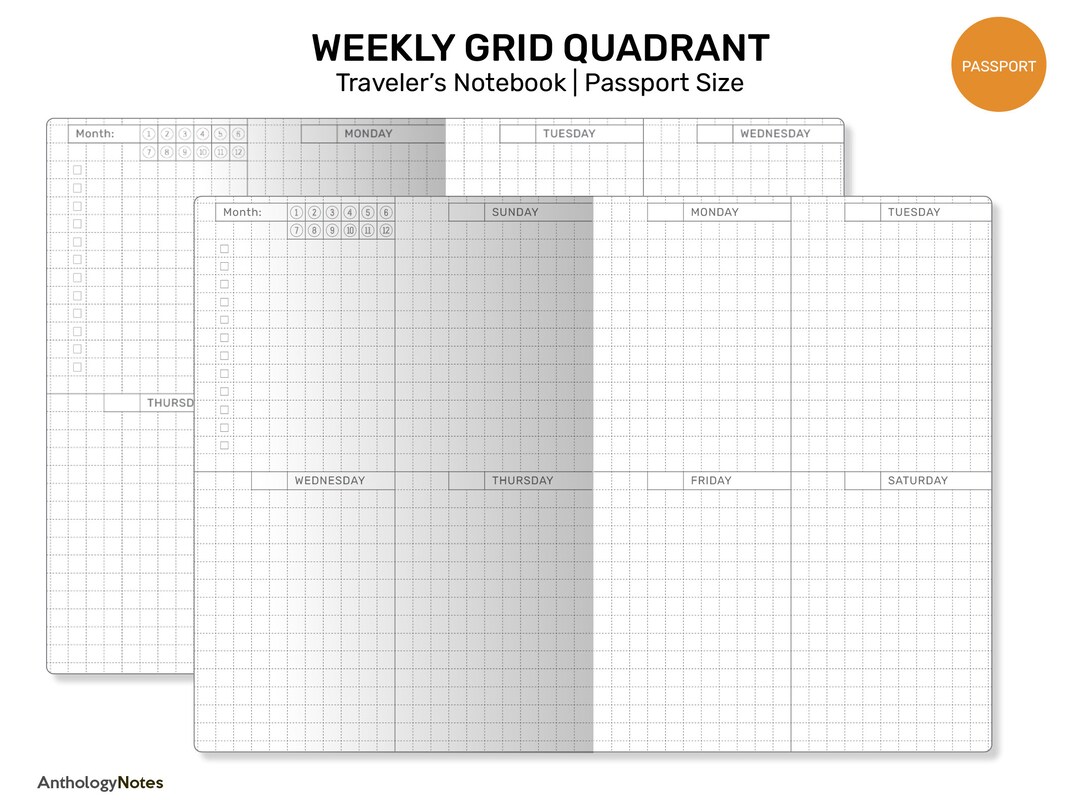 TN PASSPORT Weekly Grid Printable Insert Traveler's Notebook - Wo2p ...