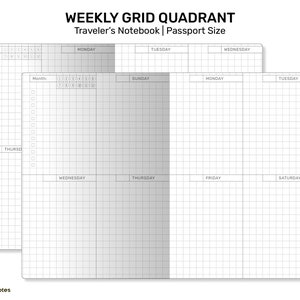 TN PASSPORT Weekly Grid bedrukbaar inlegvel Traveler's Notebook - Wo2P verticaal - ongedateerd - PP004
