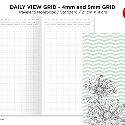 daily view grid traveler s notebook printable insert etsy