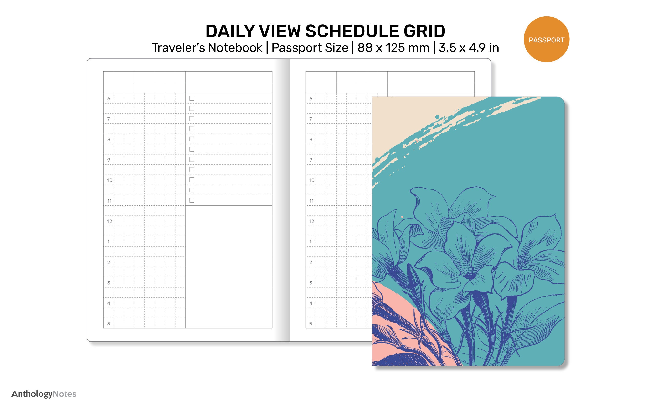 Pasaporte DAILY GRID Cuaderno de viajero Programación de citas Inserto TN imprimible
