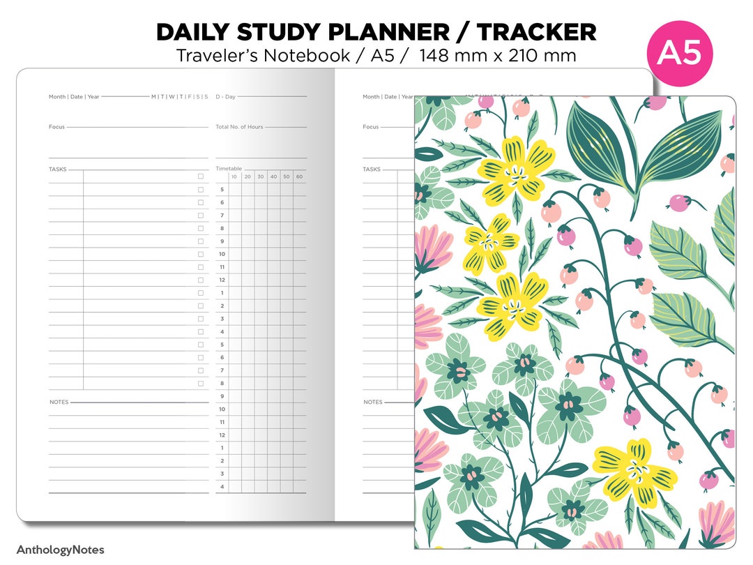 A5 TN DAILY STUDY Planner Tracker Printable Insert Traveler's Notebook ...