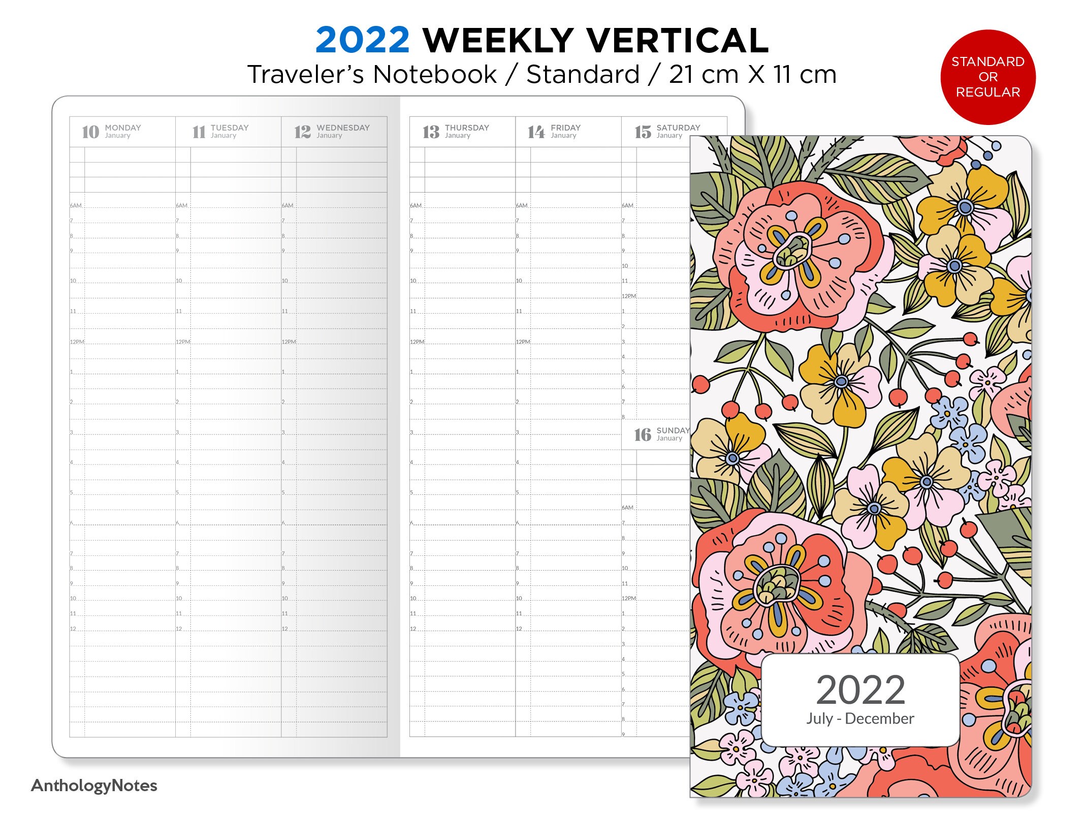 2022 Insert Schedule 2022 Traveler's Notebook Weekly Vertical Diary Schedule | Etsy