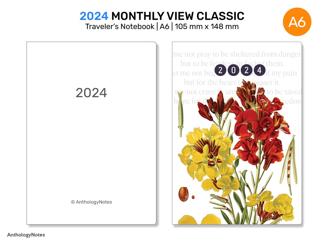 TN A6 2024 MONTHLY Planner Printable Insert Traveler's Notebook Mo2p ...