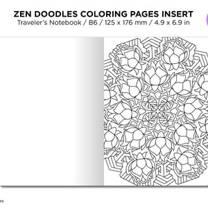 B6 Zen MANDALA Doodles COLORING Activity TN Insert Traveler's Notebook image 3
