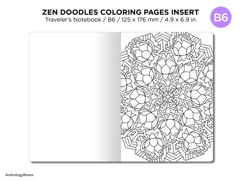 B6 Zen MANDALA Doodles COLORING Activity TN Insert Traveler's Notebook image 3