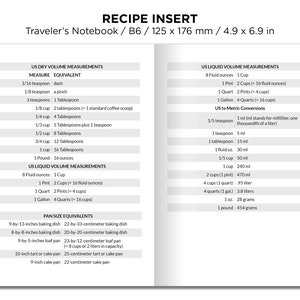 TN B6 Recipe Insert for Traveler's Notebook Printable Planner Insert - Etsy