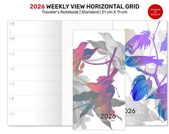 Planificador semanal TN 2026, cuaderno de viaje imprimible, tamaño estándar Wo1P, cuadrícula horizontal DSTN001-2026