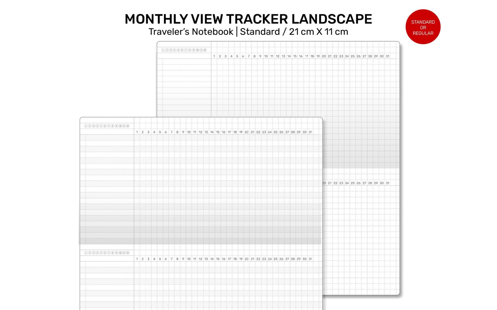 Tracker Grid Layout MONTHLY Tracker GRID Standard Size Traveler's Notebook Printable Insert ...