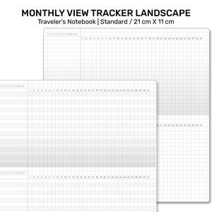 MONTHLY Tracker GRID Standard Size Traveler's Notebook Printable Insert Minimalist Grid Landscape