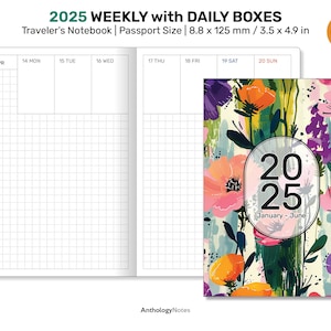 2025 Weekplanner PASPOORT TN-raster met DAGELIJKSE vakken Afdrukbaar inlegvel Traveler's Notebook DPP007-2025