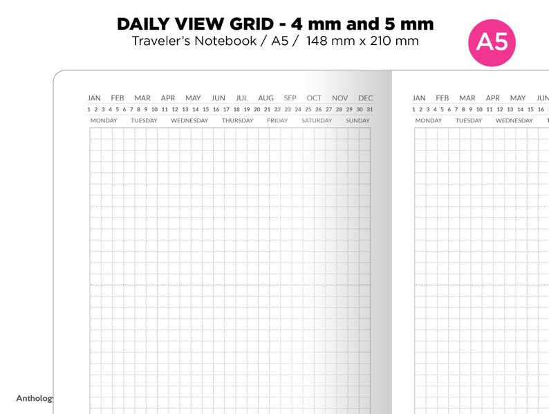 A5 TN Daily View GRID Traveler's Notebook Printable Insert - Etsy Australia
