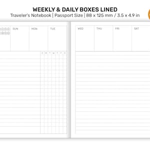Wekelijks PASPOORT met DAILY BOXES - Tracker - Gtd afdrukbaar bijvoegsel Traveler's Notebook