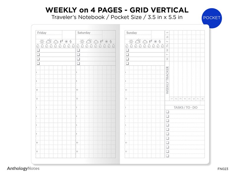 POCKET Weekly View Wo4p Printable Insert Traveler's Notebook Tracker ...
