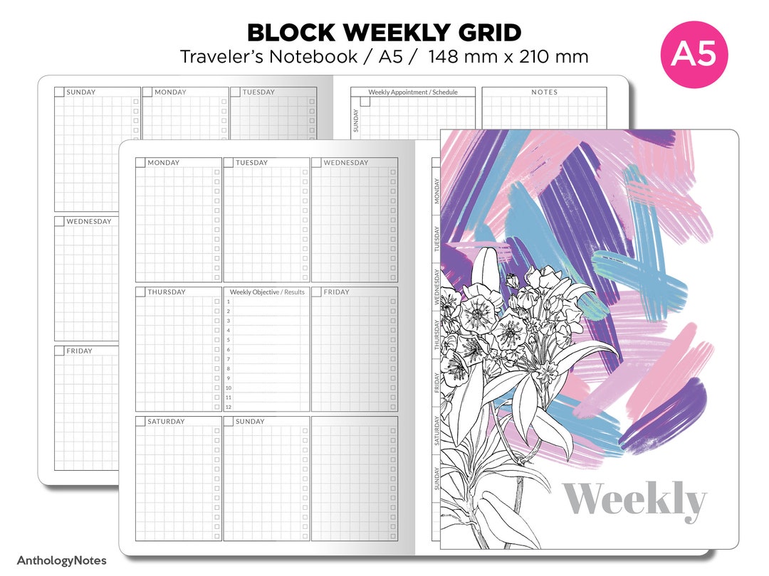 TN A5 Unique Weekly BLOCK GRID Printable Traveler's Notebook Insert - Etsy
