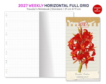 2027 TN WEEKLY Planner Printable Insert Travelers Notebook Standard Size Wo1P Horizontal GRID DSTN001-2027