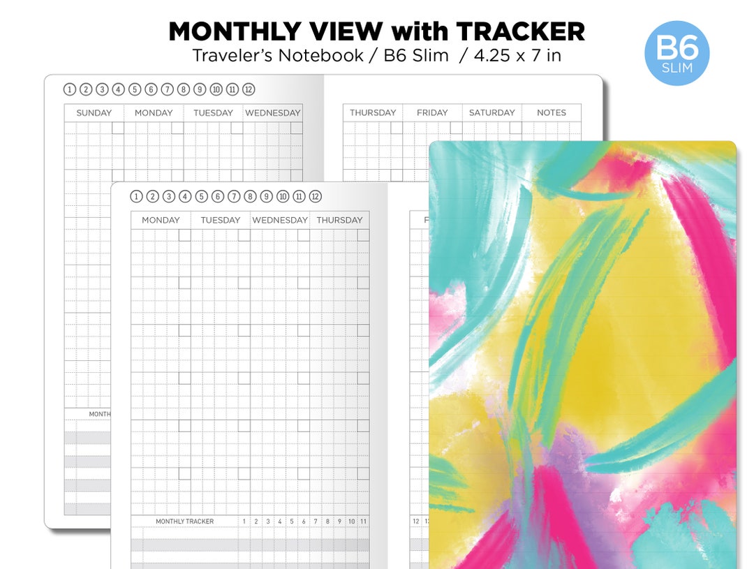 Tracker Grid Layout B6 SLIM Monthly View With Tracker GRID Traveler's Notebook Printable ...