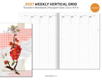 2027 Passport Weekly View GRID HOBO inspired Printable Traveler's Notebook Minimalist Functional Planning | DPP004-2027