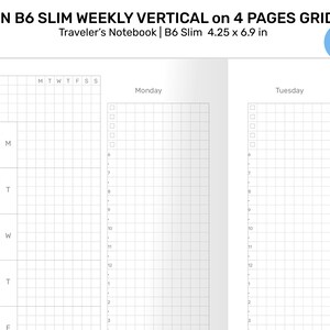 TN B6 Slim Weekly VERTICAL GRID Traveler's Notebook Wo4p Minimalist ...