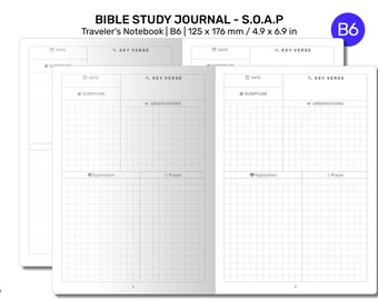 TN B6 Prayer Journal Bible Study, S.O.A.P, Daily Devotion, Traveler's Notebook Printable Insert GRID Minimalist Planner