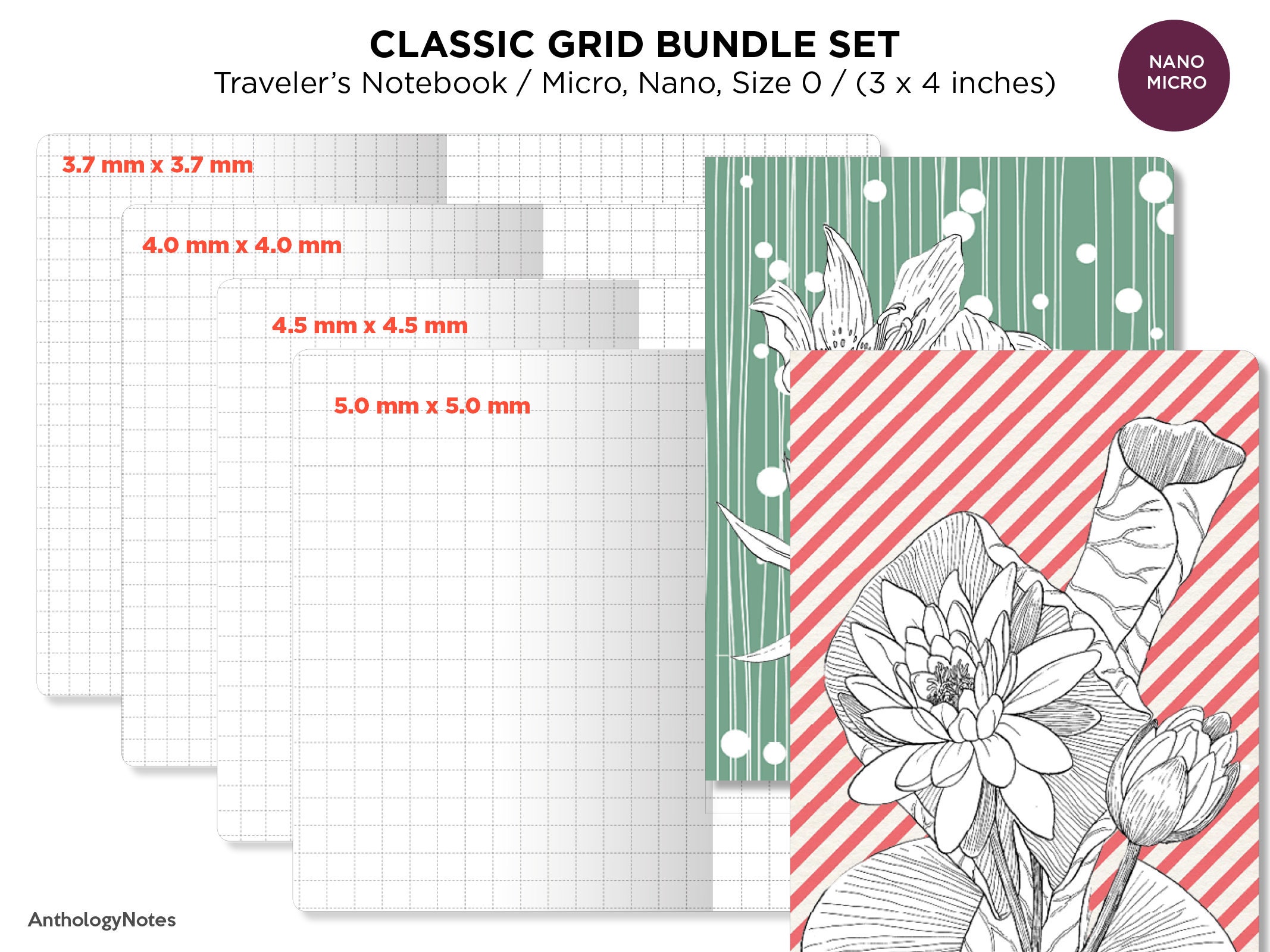 nano micro grid bundle set traveler s notebook printable etsy
