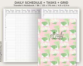 B6 Daily View Printable Insert Traveler's Notebook - Do1P Schedule, Tasks, Grid, Undated - Minimalist Functional