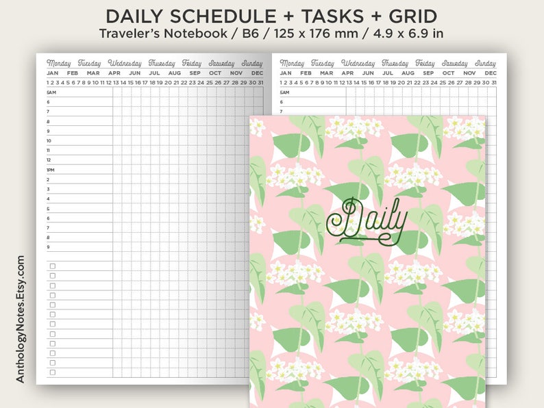 B6 Daily View Printable Insert Traveler's Notebook Do1P Schedule, Tasks, Grid, Undated Minimalist Functional image 1