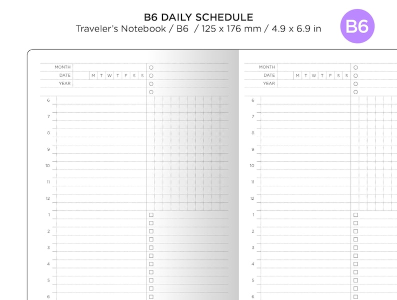 B6 DAILY View Schedule Traveler's Notebook Printable - Etsy