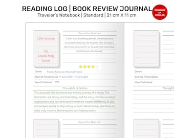 TN Standard READING Journal  Book Review Printable Refill Insert for Traveler's Notebook | RTN22-073