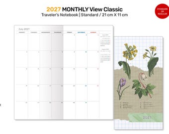 2027 MONTHLY View Insert Standard Size Traveler's Notebook - Printable Insert Diary MONDAY Start DSTN007-2027