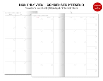 TN Standard MONTHLY Condensed Weeked Printable Traveler's Notebook Insert RTN22-087