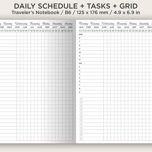 B6 Daily View Printable Insert Traveler's Notebook Do1P Schedule, Tasks, Grid, Undated Minimalist Functional image 2