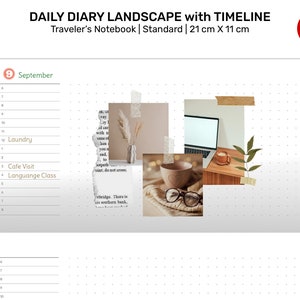 Daily DIARY Landscape TN Standard Printable Minimalist Refill Insert