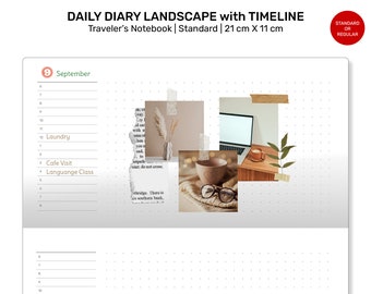 Daily DIARY Landscape TN Standard Printable Minimalist Refill Insert