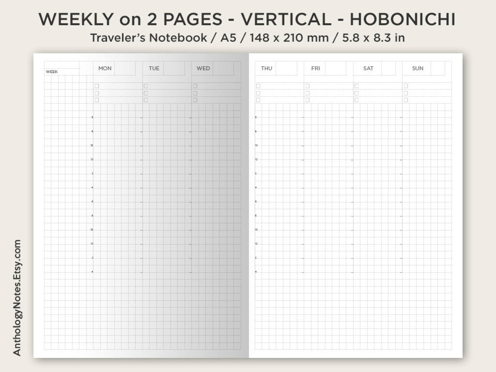 A5 Weekly View Grid HOBONICHI Inspired Traveler's Notebook | Etsy
