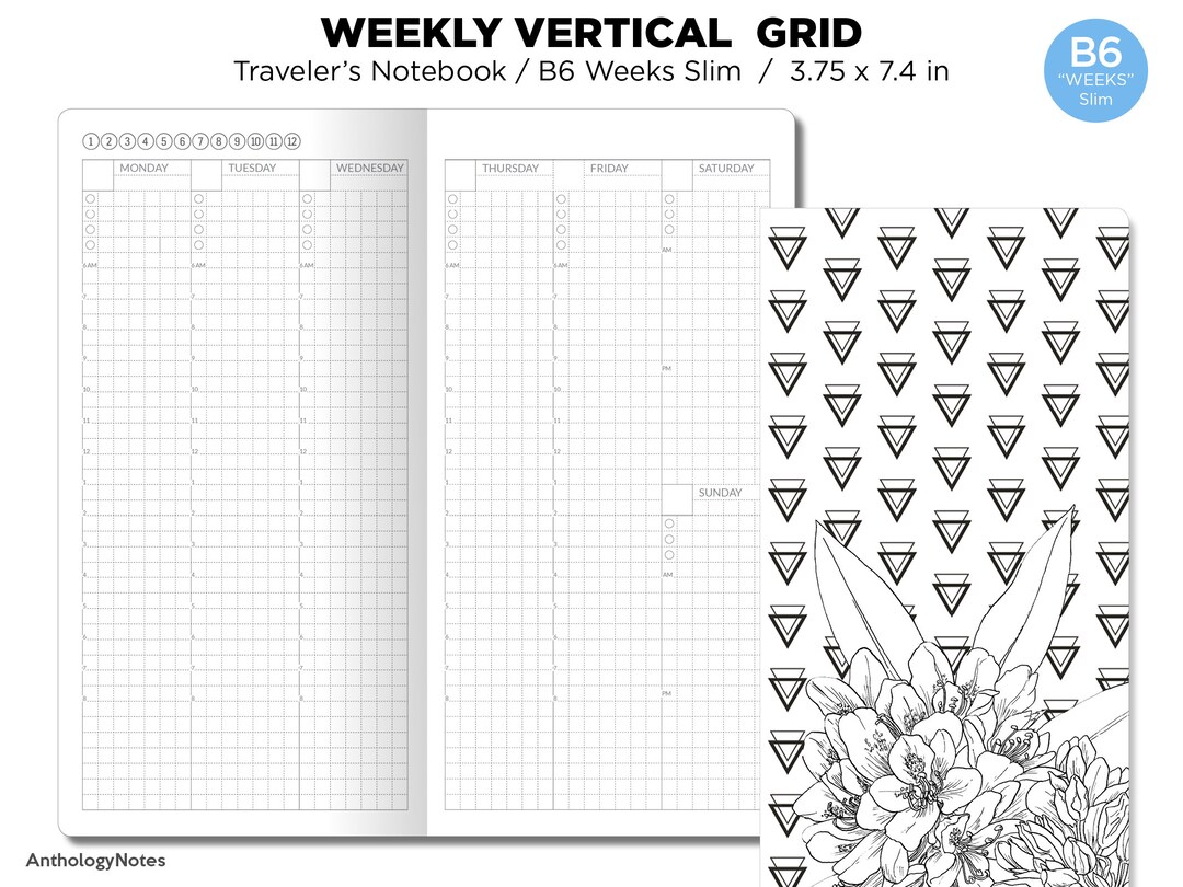 TN B6 weeks Slim Weekly VERTICAL Grid Traveler's Notebook Printable ...