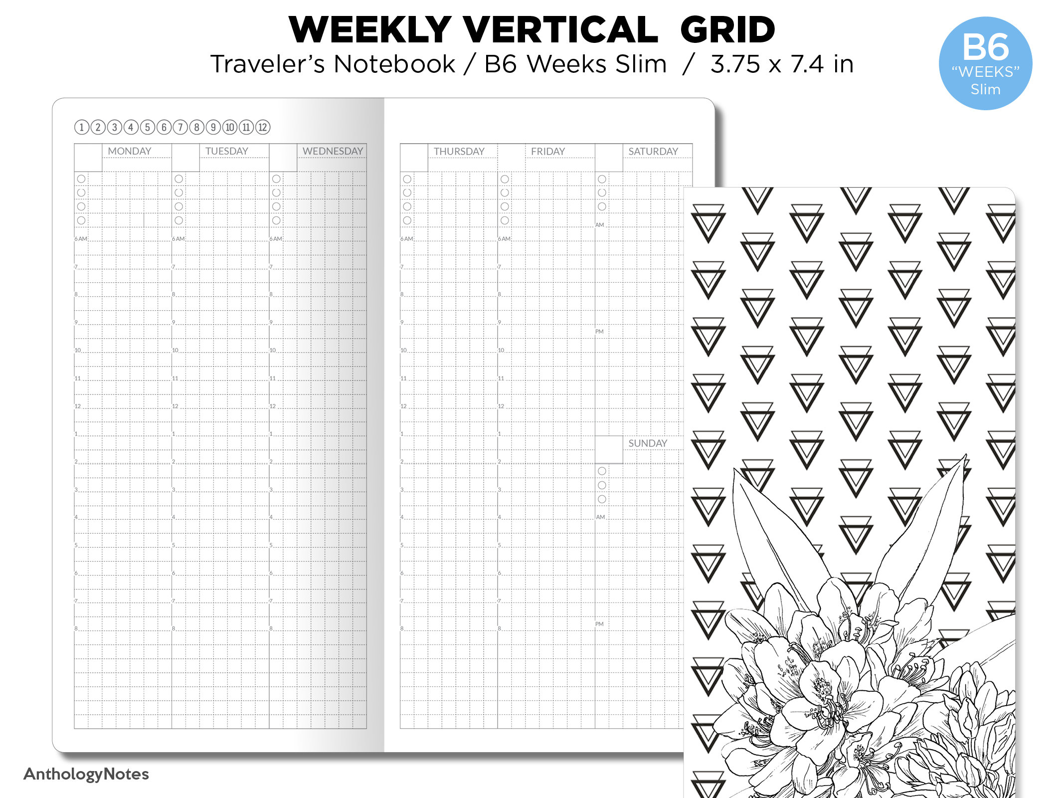 TN B6 "weeks" Slim Weekly VERTICAL Grid Traveler's Notebook Printable ...