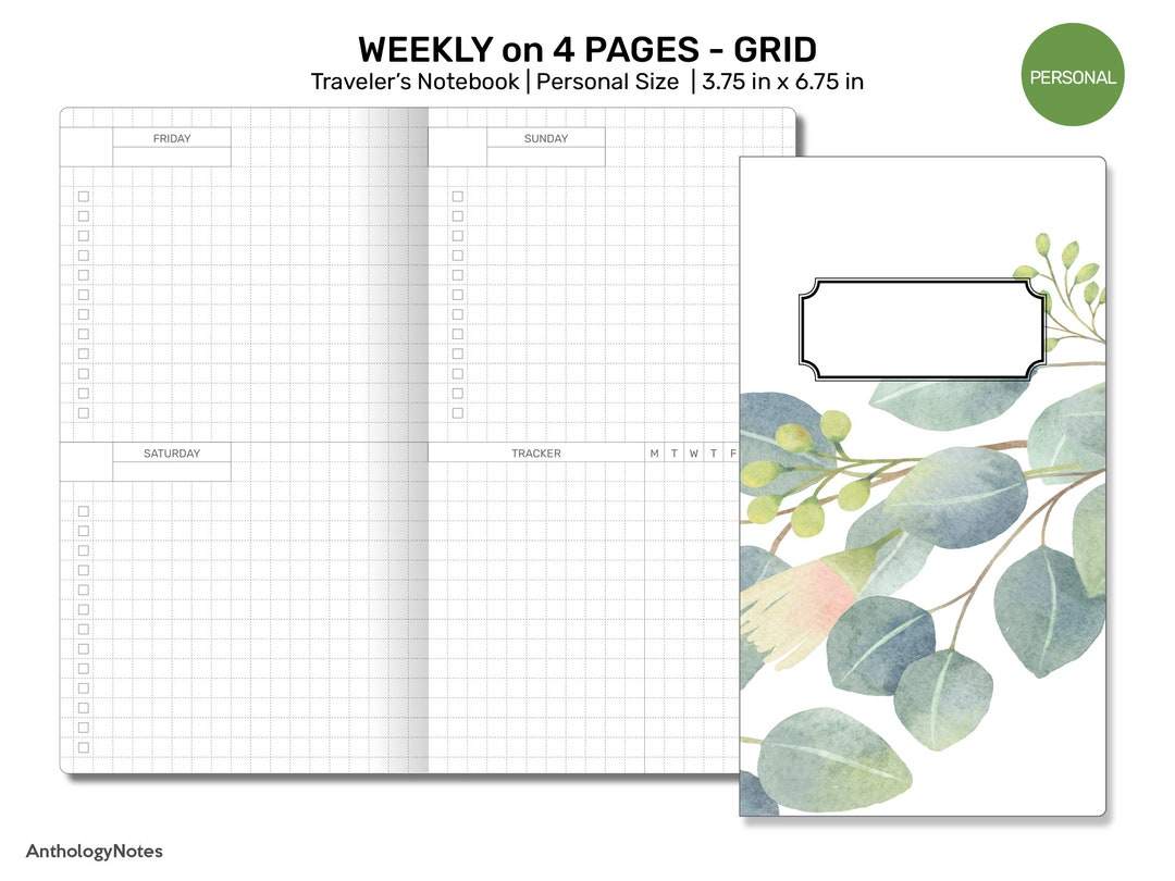 Travelers Notebook Personal Weekly Printable Insert GRID Minimalist TN ...