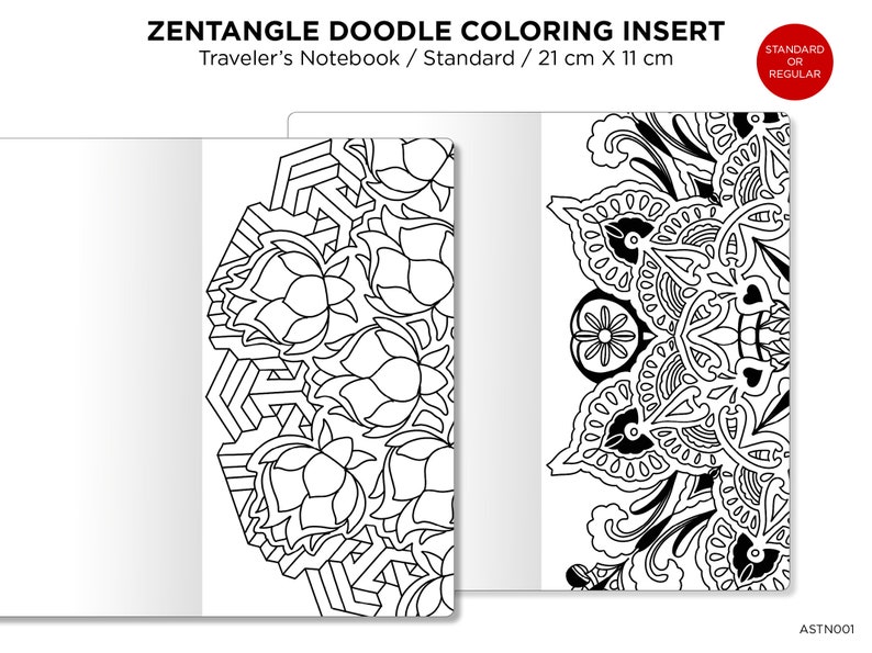 Zen MANDALA Doodles COLORING Activity TN Insert Standard Size Traveler's Notebook image 1