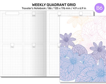 B6 TN Weekly QUADRANT Grid Printable Refill Insert Traveler's Notebook | Minimalist Functional B622-001